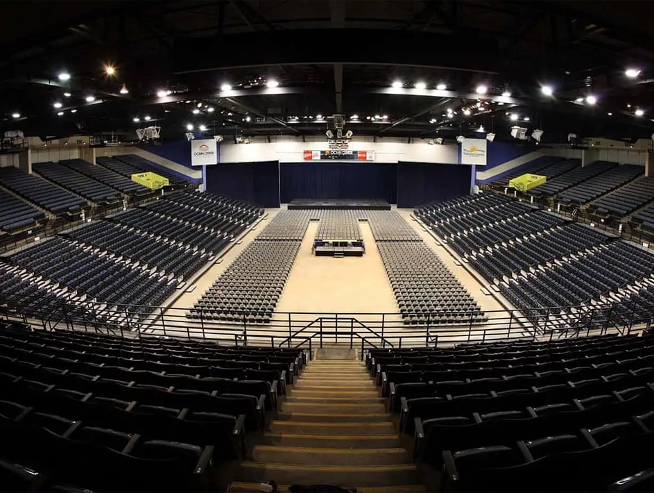 Inside the Ocean Center arena with tiered seating and competition floor
